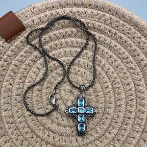 Sterling silver 925 topaz gemstone cross with rope chain necklace - unisex